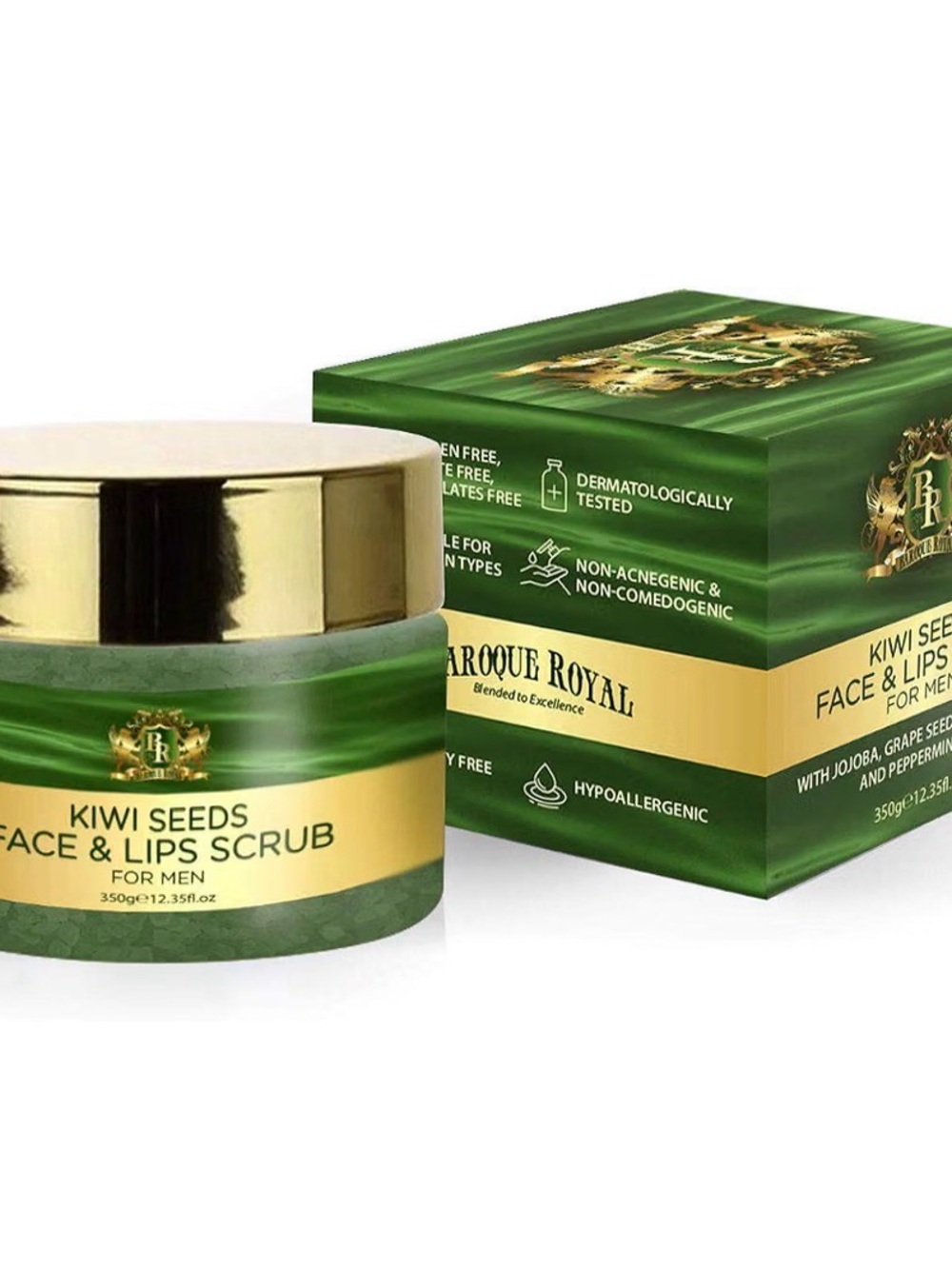 Baroque Royal Kiwi Sugar Exfoliating Face and Lip Scrub for Men, Natural Facial